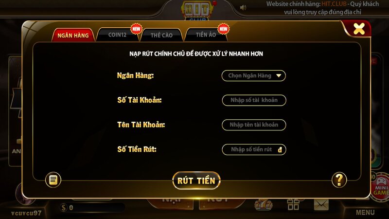 Hướng dẫn rút tiền từ tài khoản HIT CLUB